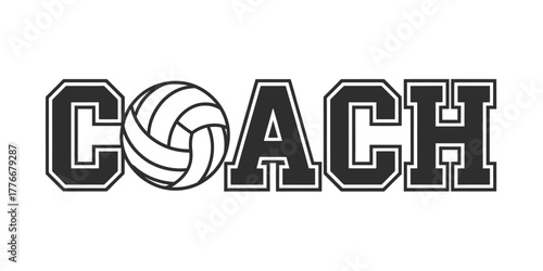Volleyball coach text graphic with volleyball illustration