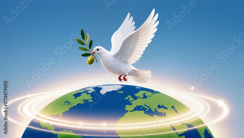 Peaceful dove brings hope to a united world with olive branch