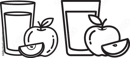 Two glasses of apple juice with apples silhouette