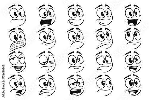 Cartoon retro faces. Vintage emotional face with mascot characters funny faces , eyes and mouths elements  