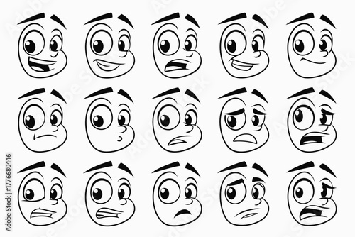 Cartoon retro faces. Vintage emotional face with mascot characters funny faces , eyes and mouths elements  