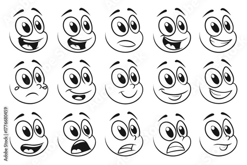 Cartoon retro faces. Vintage emotional face with mascot characters funny faces , eyes and mouths elements  