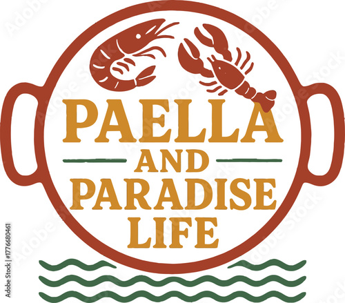 Spanish Paella Paradise Seafood Badge Design