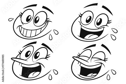 Cartoon retro faces. Vintage emotional face with mascot characters funny faces , eyes and mouths elements  