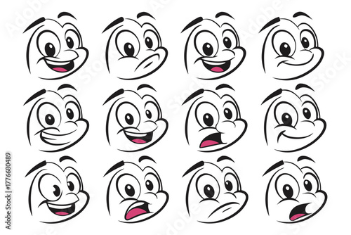 Cartoon retro faces. Vintage emotional face with mascot characters funny faces , eyes and mouths elements  