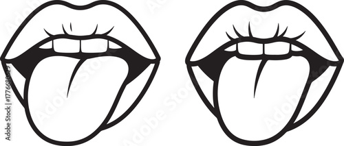Two mouths sticking out tongues silhouette