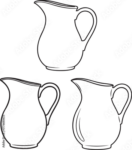 Three ceramic pitchers silhouette