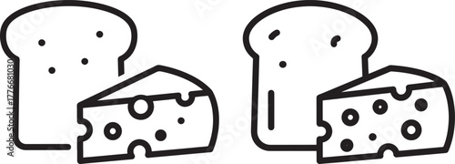 Simple outline of bread slices and cheese wedges silhouette
