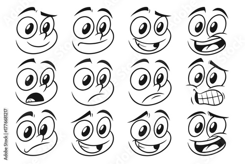 Cartoon retro faces. Vintage emotional face with mascot characters funny faces , eyes and mouths elements  