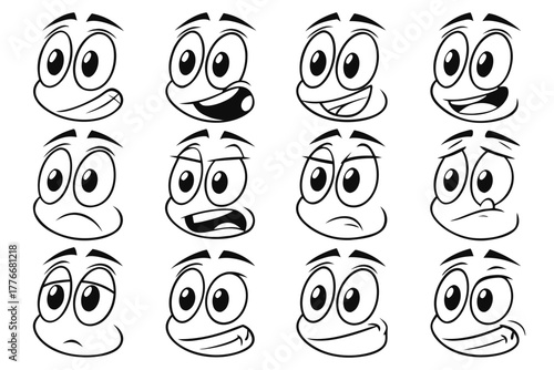 Cartoon retro faces. Vintage emotional face with mascot characters funny faces , eyes and mouths elements  