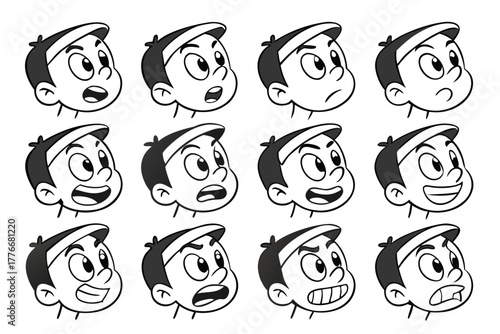 Cartoon retro faces. Vintage emotional face with mascot characters funny faces , eyes and mouths elements  