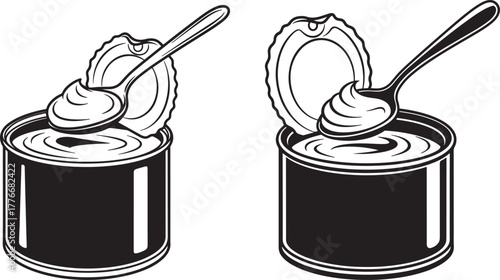 Two open cans with spoons silhouette