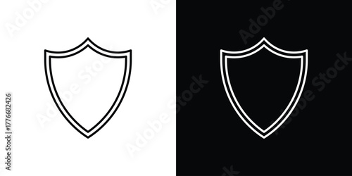 Shield icon pixel perfect. Outline symbol. Simple linear drawing.