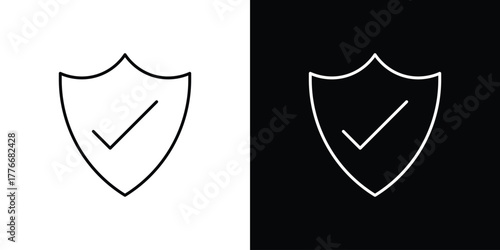 Shield check mark icon pixel perfect. Outline symbol. Simple linear drawing.