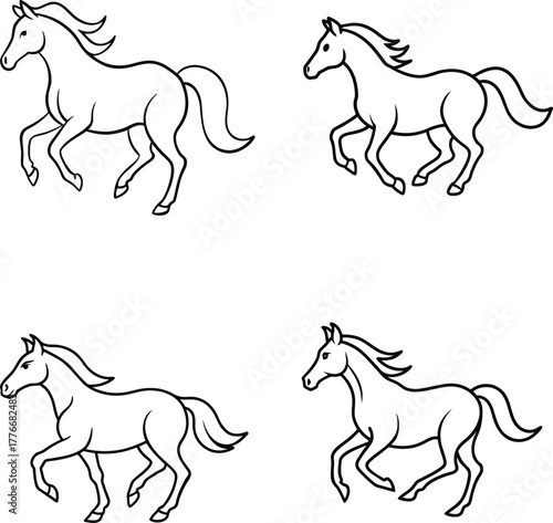 Running horse line drawing outline.