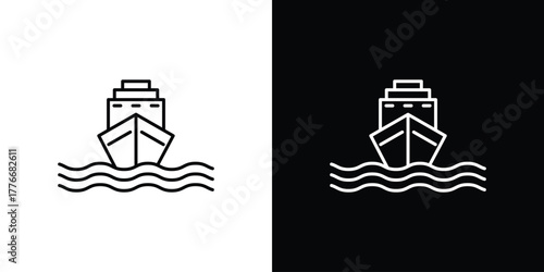 Ship icon pixel perfect. Outline symbol. Simple linear drawing.