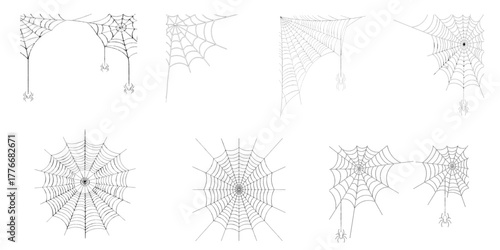 Collection of hand-drawn spider webs for Halloween decoration