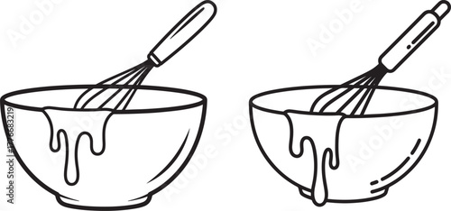 Two bowls with whisks and dripping batter silhouette