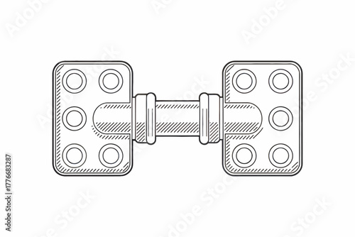Detailed hinge illustration with visible screw holes for design and construction concept and furniture making showing simple mechanical function