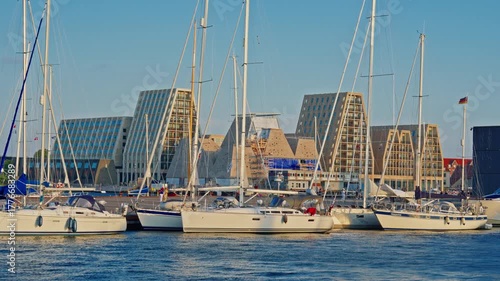 Modern buildings in urban borough near waterfront. Copenhagen, Denmark