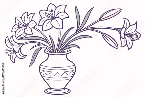Retro vintage flower vase illustration with floral elements