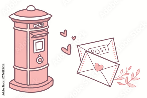 Retro vintage post box illustration with classic design elements