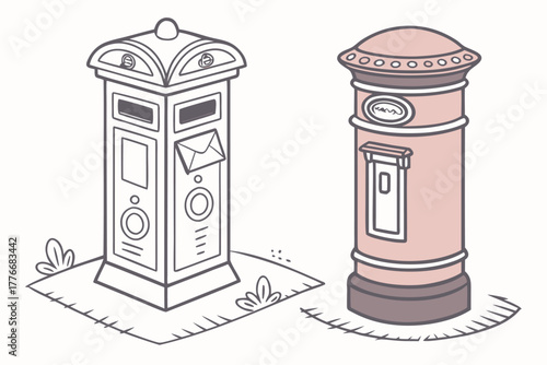Retro vintage post box illustration with classic design elements