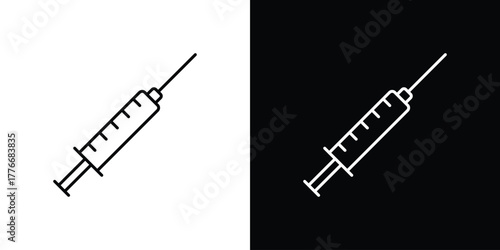 Syringe icon pixel perfect. Outline symbol. Simple linear drawing.