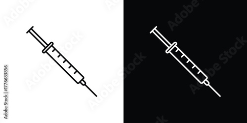 Syringe injection icon pixel perfect. Outline symbol. Simple linear drawing.