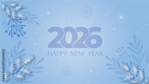 Design for celebrating the Happy New Year 2026. background on lite blue color , calendar, invitation. winter pattern ,snowflake ,Vector illustration. greeting card.