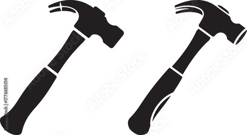 Two black hammer silhouettes on white background silhouette