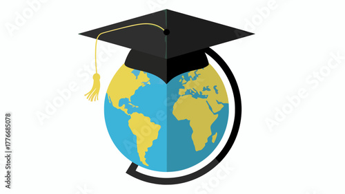 Global Education Concept with Graduation Cap on World Globe Promoting International Learning and Academic Success for Students Worldwide
