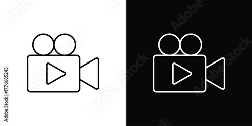 Video camera icon pixel perfect. Outline symbol. Simple linear drawing.