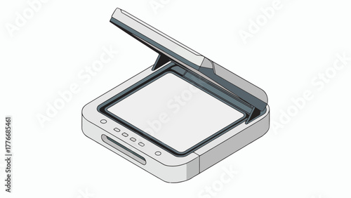 Flatbed Scanner Open Lid Design Illustration for Document Digitization and Archiving with Modern Home or Office Technology