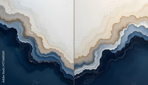 Elegant fluid art in calming blues and beige tones create a sophisticated, modern aesthetic, ideal for interior design projects and serene branding visuals