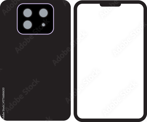 Modern smartphone device flat vector icon front and back view