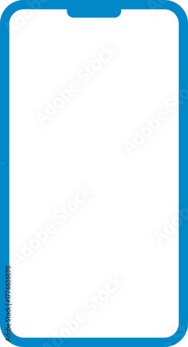 Blue modern smartphone vector outline, blank screen for content.