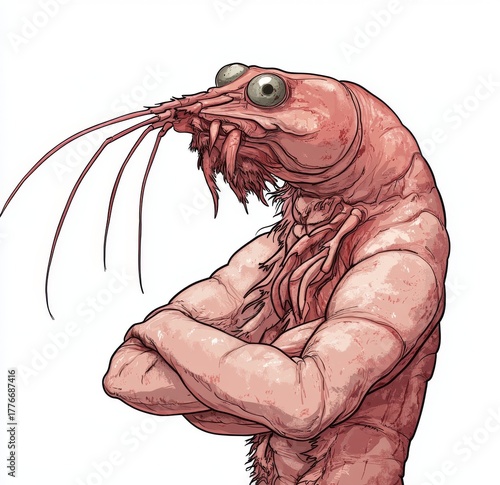 Wallpaper Mural An illustration of an angry cartoon shrimp with its arms crossed, staring directly at the camera, is rendered in modern clip art style with simple gradients, all on one layer Torontodigital.ca