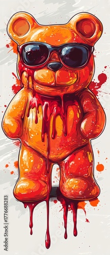 Wallpaper Mural The image shows a gummy bear wearing sunglasses and covered in chamoy sauce, made in a modern clip art style with simple gradients, all on one layer Torontodigital.ca