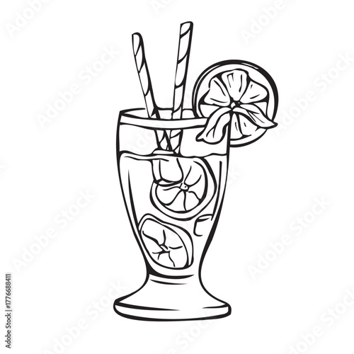 Hand drawn outline sketch with glass