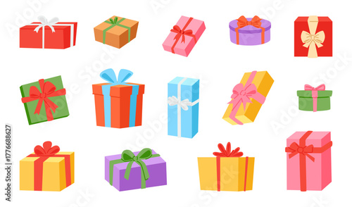 Collection of Colorful Christmas Present Gift Box.