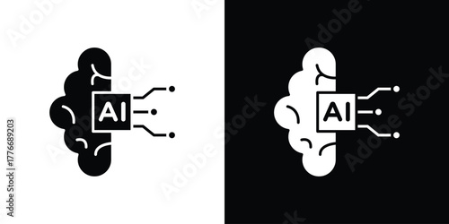 AI brain icon line art editable stroke and solid collection for app design