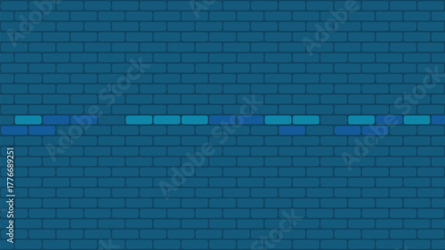 A blue brick wall with a line of lighter blue bricks running through the middle of the image