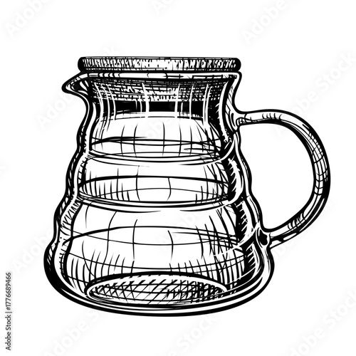 Tea kettle. Vector hand drawn illustration of teapot in engraved style. Glass, ceramic household kitchen utensils. Black and white sketch isolated on white background