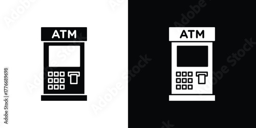 Atm icon line art editable stroke and solid collection for app design