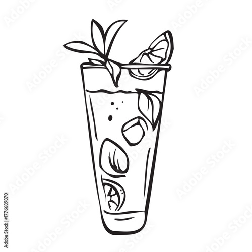 Hand drawn outline sketch with cocktail