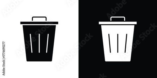 Bin icon line art editable stroke and solid collection for app design