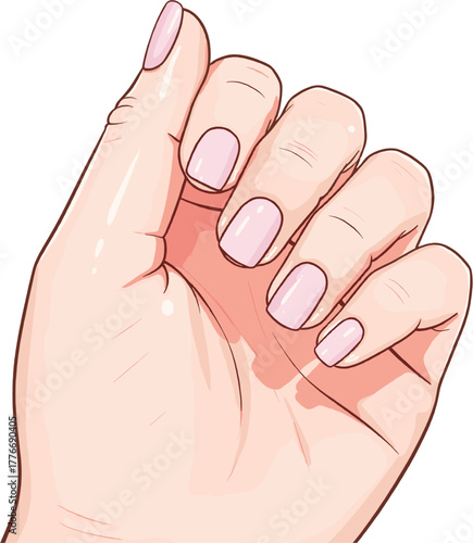 Elegant female hand with clean natural nails, soft minimal skincare and manicure illustration symbolizing simplicity, self-care, purity and effortless feminine beauty