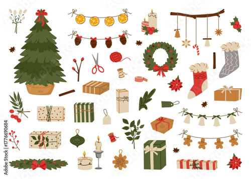 Natural Christmas Eco Home Decoration Elements Set