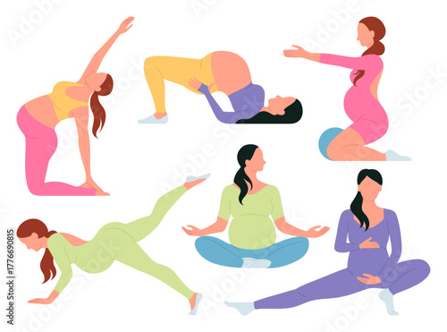 Collection of Pregnant Women Performing Yoga Poses